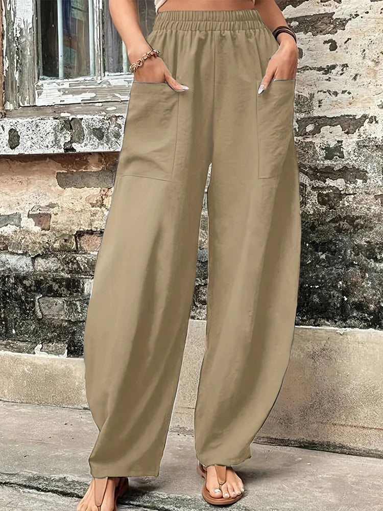 Plus Size Women's Cotton-Linen Harem Trousers | Wovetsa