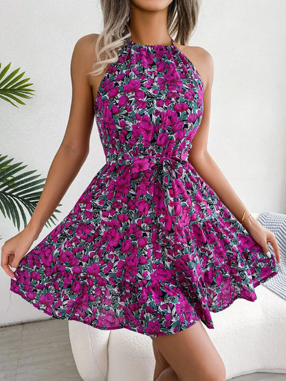 Floral Ruffle Halter Mini Dress | Wovetsa