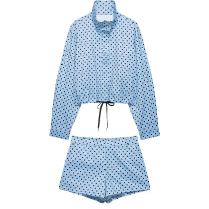 HH Woman Autumn Long Sleeves Turtleneck Zipper With Pockets Drawstring Casual Coats Women Fashion Polka Dot Printed Jacket