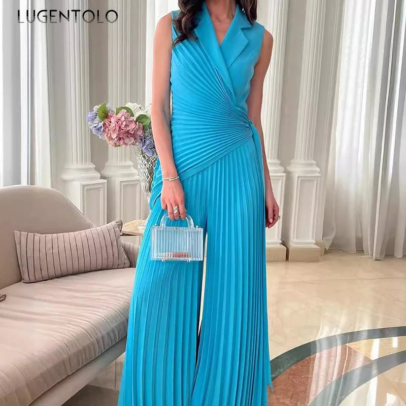 Lace-Up V-Neck Wide-Leg Jumpsuit | Wovetsa