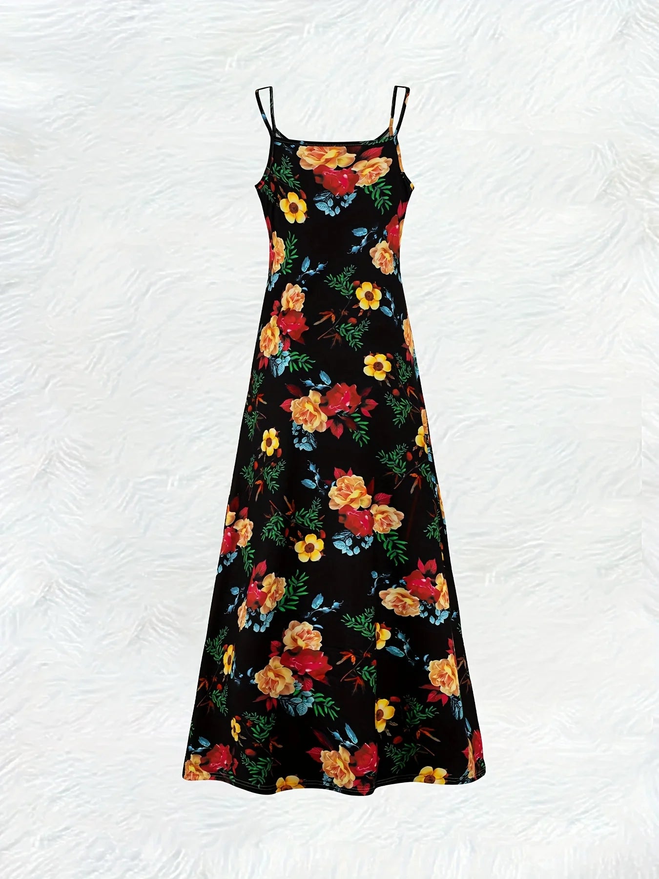 Rose Floral Spaghetti Strap Maxi Dress | Wovetsa