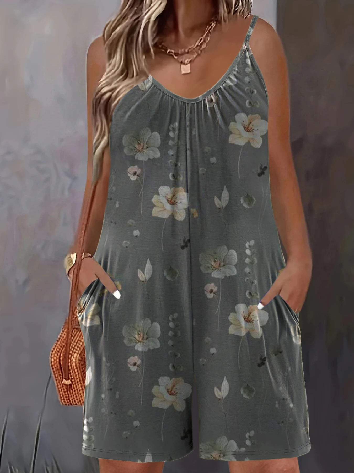Plus Size Floral Cami Romper Jumpsuit | Wovetsa