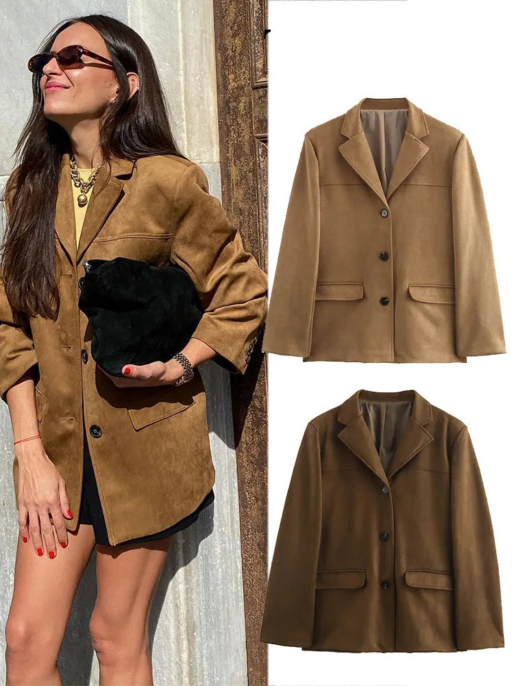 V-Neck Knit Blazer Loose Fit Jacket | Wovetsa