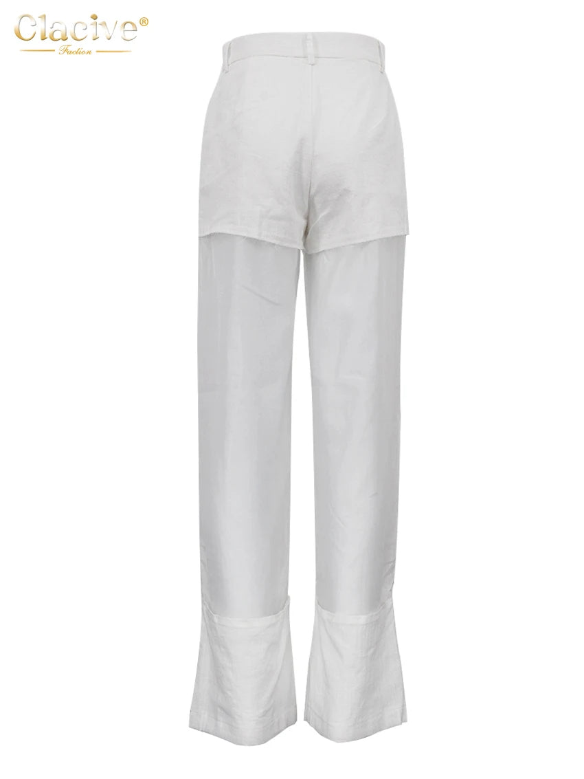 White High-Waist Wide-Leg Cotton Pants | Wovetsa