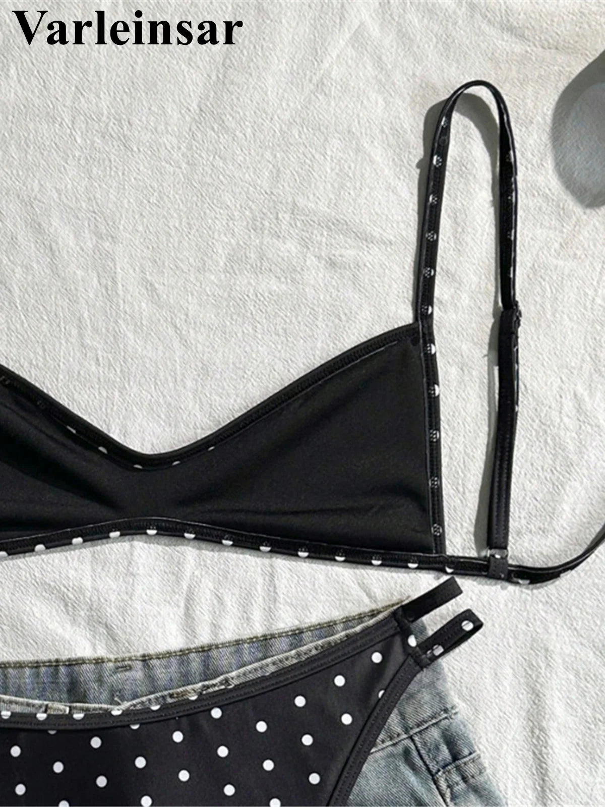 Polka Dot V-Neck High-Leg Bikini Set | Wovetsa