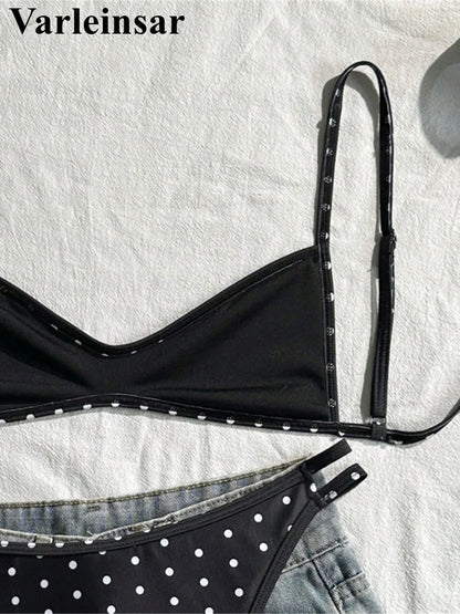 Polka Dot V-Neck High-Leg Bikini Set | Wovetsa