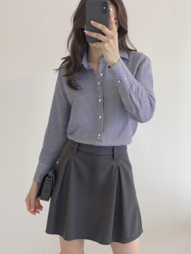 Striped Lantern Sleeve Blouse | Wovetsa