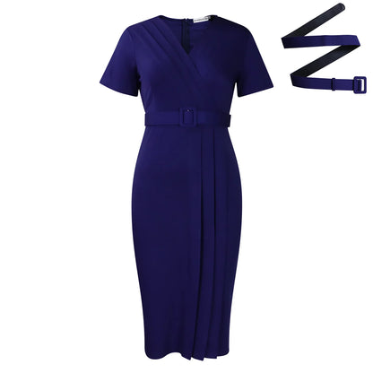 V-Neck Belted Midi Dress | Wovetsa