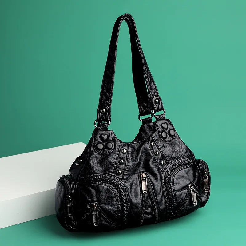 Y2K Rivet Punk Leather Tote Bag | Wovetsa