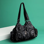 Y2K Rivet Punk Leather Tote Bag | Wovetsa