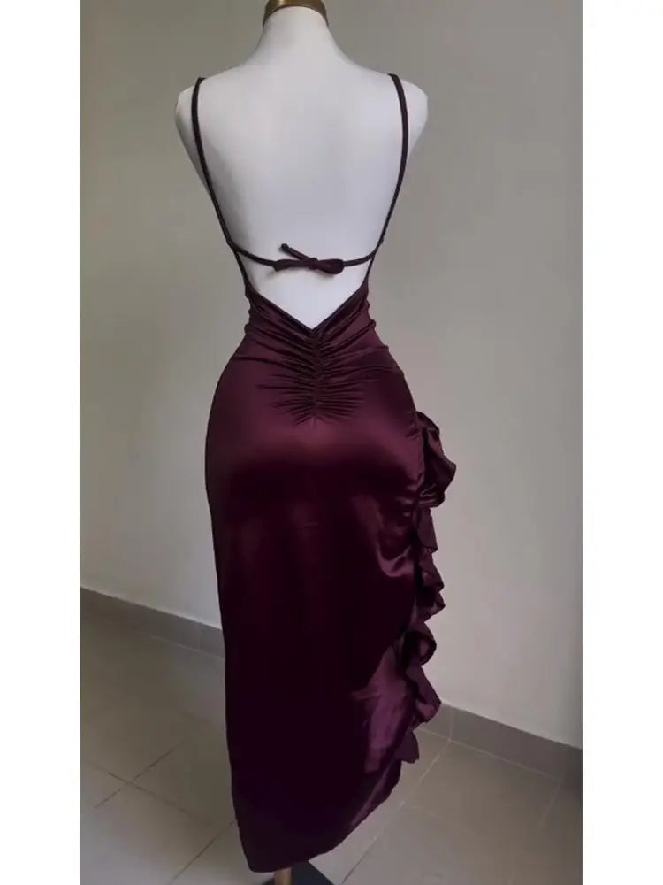 Y2K Asymmetric Halter Maxi Dress | Wovetsa