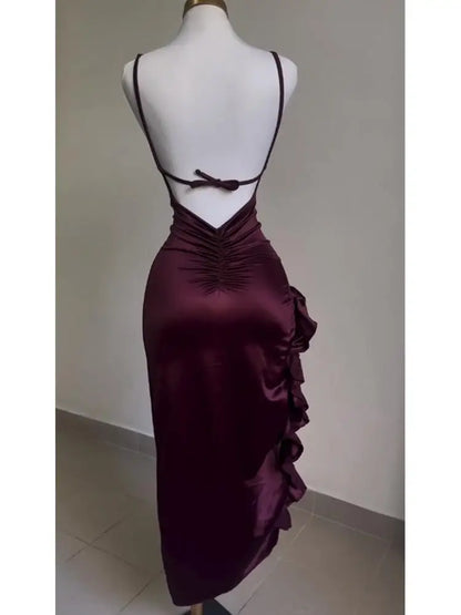 Y2K Asymmetric Halter Maxi Dress | Wovetsa