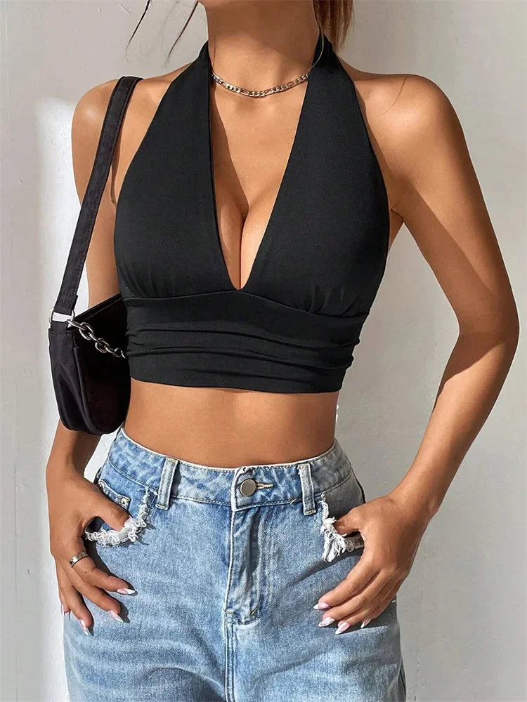 Women's Elegant Halter Neck Backless Top | Summer Sleeveless Knit Top
