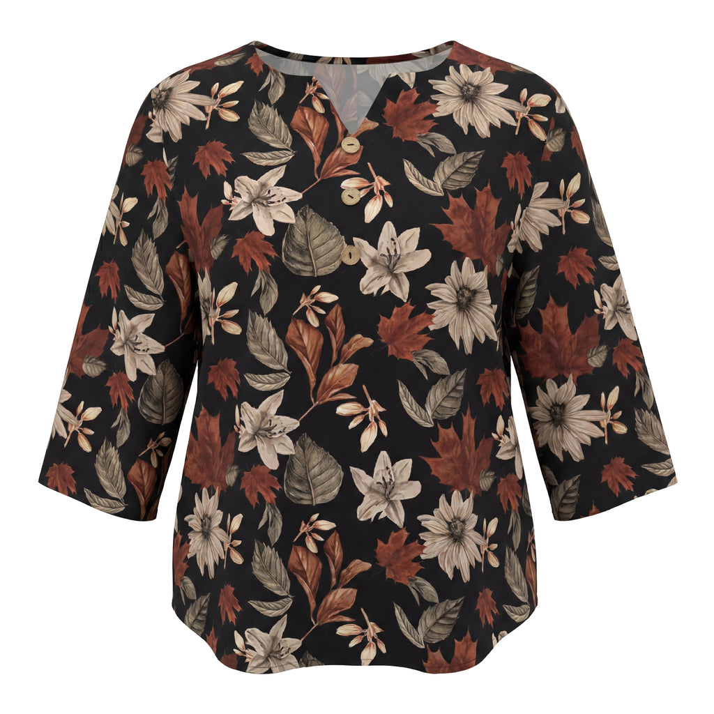 Plus Size Floral Print V-Neck Tunic Blouse | Wovetsa