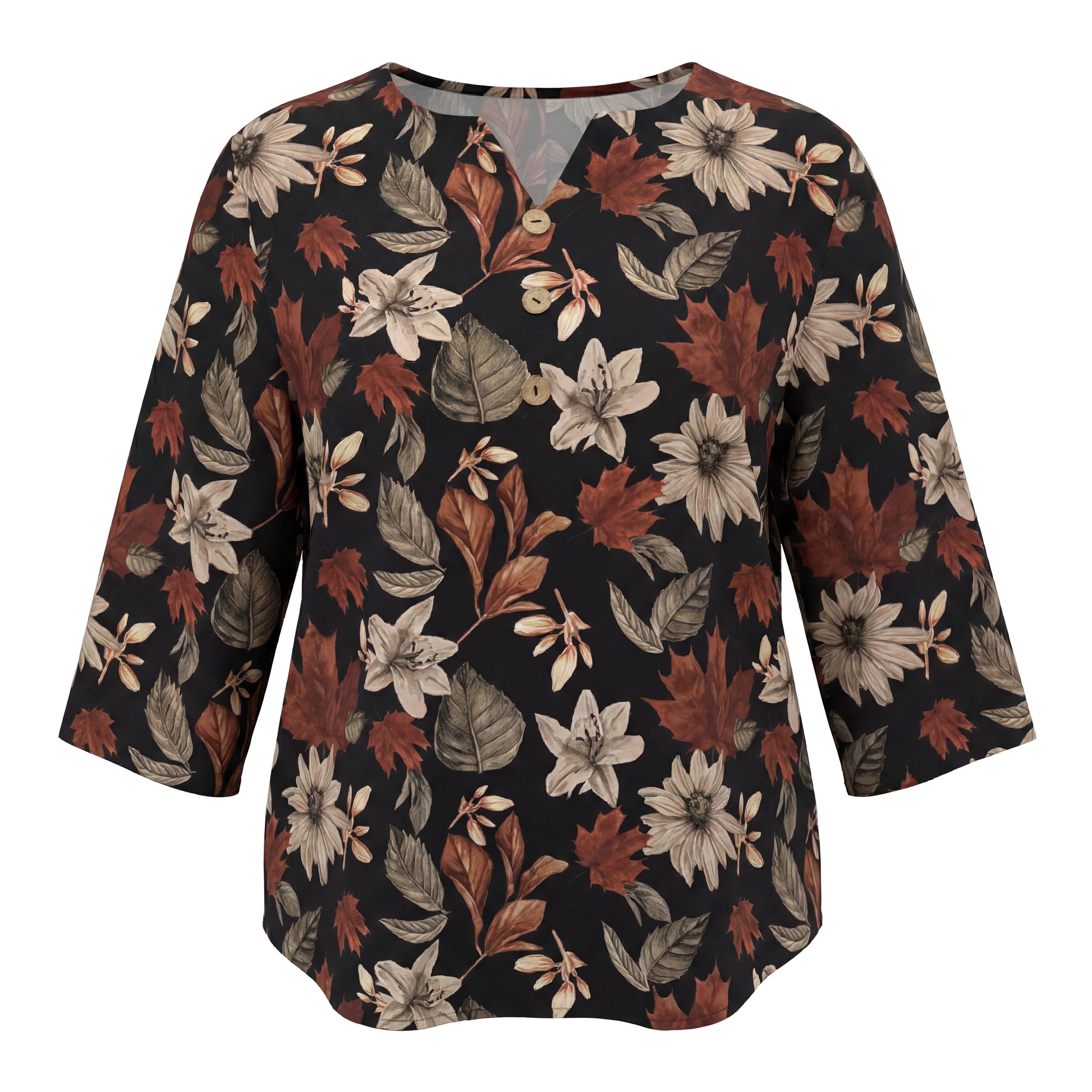 Plus Size Floral Print V-Neck Tunic Blouse | Wovetsa