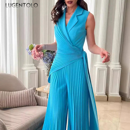 Lace-Up V-Neck Wide-Leg Jumpsuit | Wovetsa