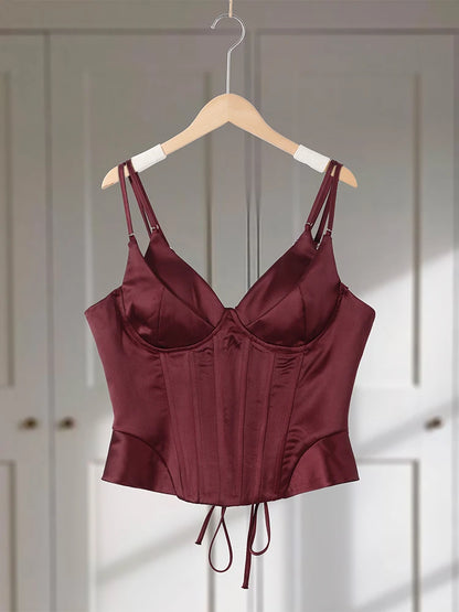Double Strap Backless Lace-Up Crop Top | Wovetsa