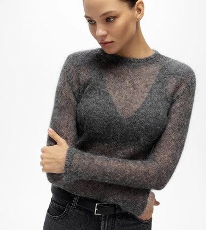 Hollow Knit Round Neck Sweater | Wovetsa