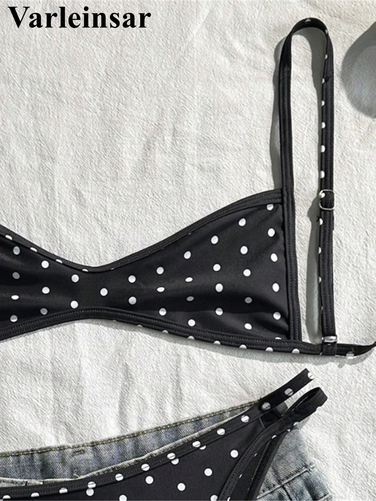 Polka Dot V-Neck High-Leg Bikini Set | Wovetsa