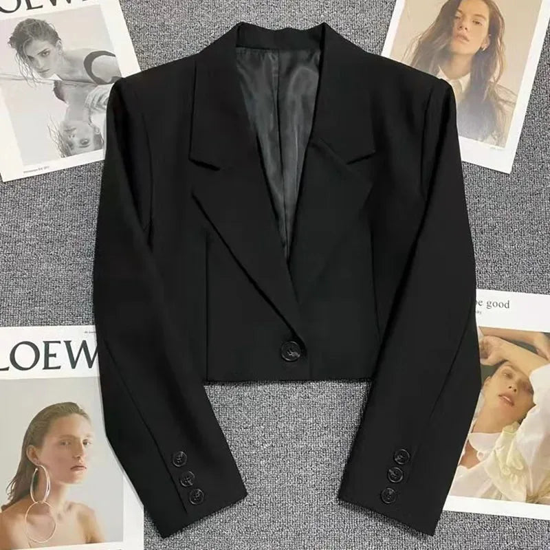 Notched Collar Cropped Blazer | Wovetsa