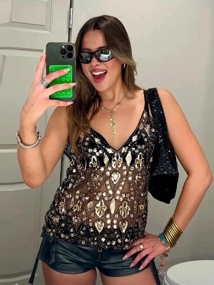 Sequin Ruffle Camisole Top | Wovetsa