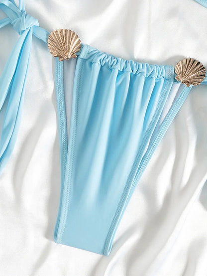 Metal Shell Halter Micro Bikini Set | Wovetsa
