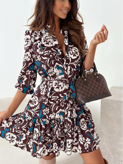 Floral Lantern Sleeve Midi Dress | Wovetsa