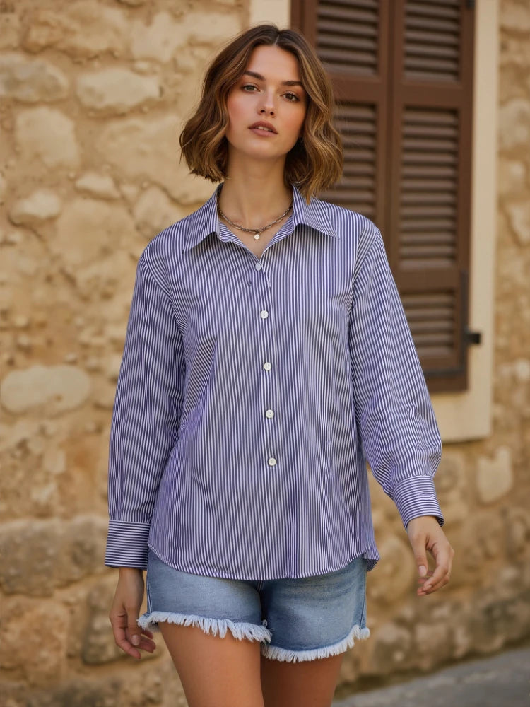 Striped Lantern Sleeve Blouse | Wovetsa