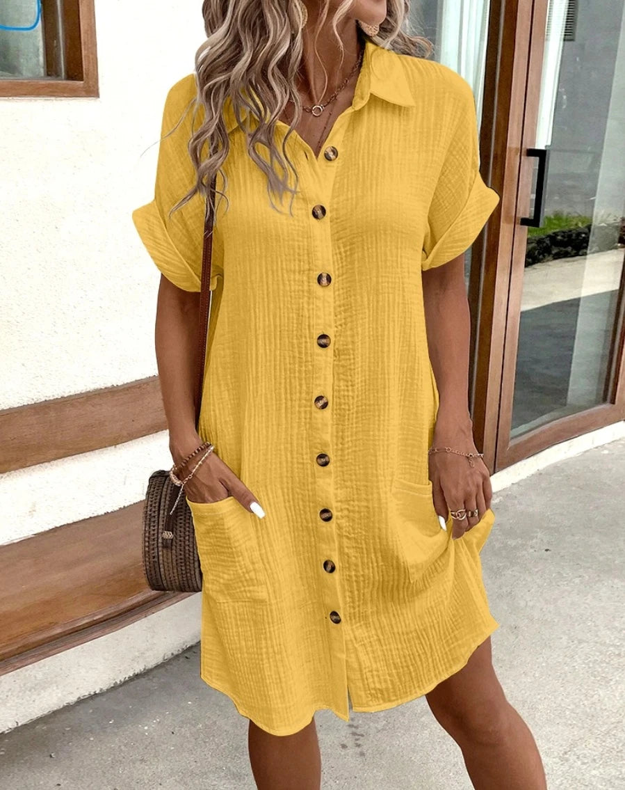V-Neck Loose Fit Casual Midi Dress | Wovetsa