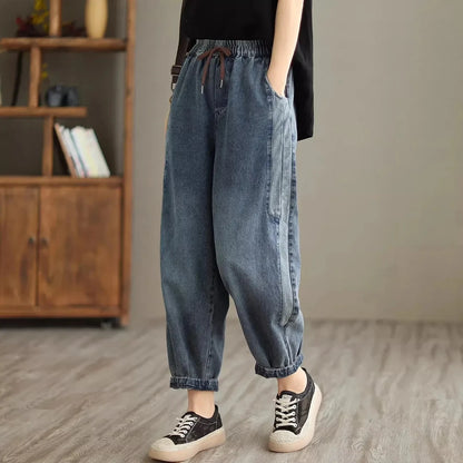 Elastic Waist Patchwork Denim Harem Pants | Wovetsa