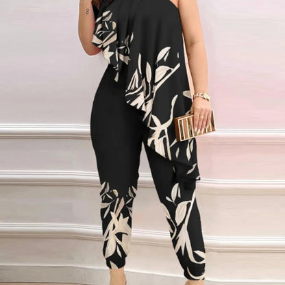 Diagonal Shoulder Ruffle Wide Leg Jumpsuit | Wovetsa