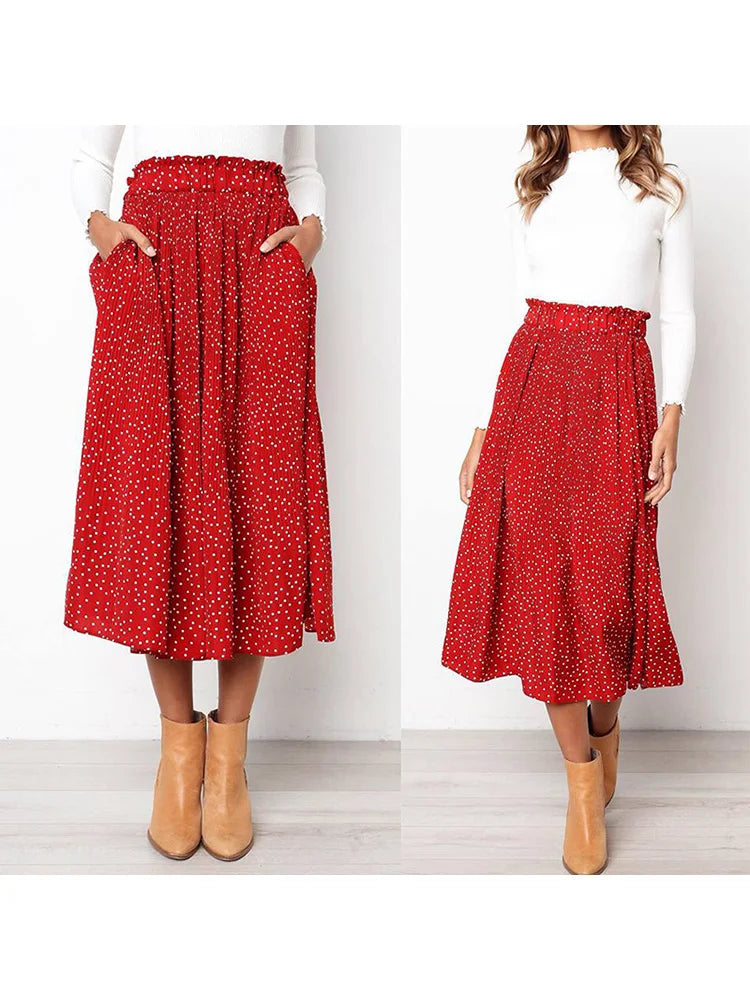 Polka Dot Pleated Midi Skirt | Wovetsa