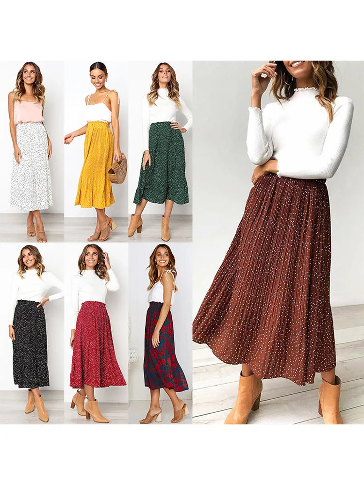 Polka Dot Pleated Midi Skirt | Wovetsa