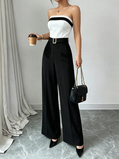 Contrast Trim Square-Neck Jumpsuit | Wovetsa