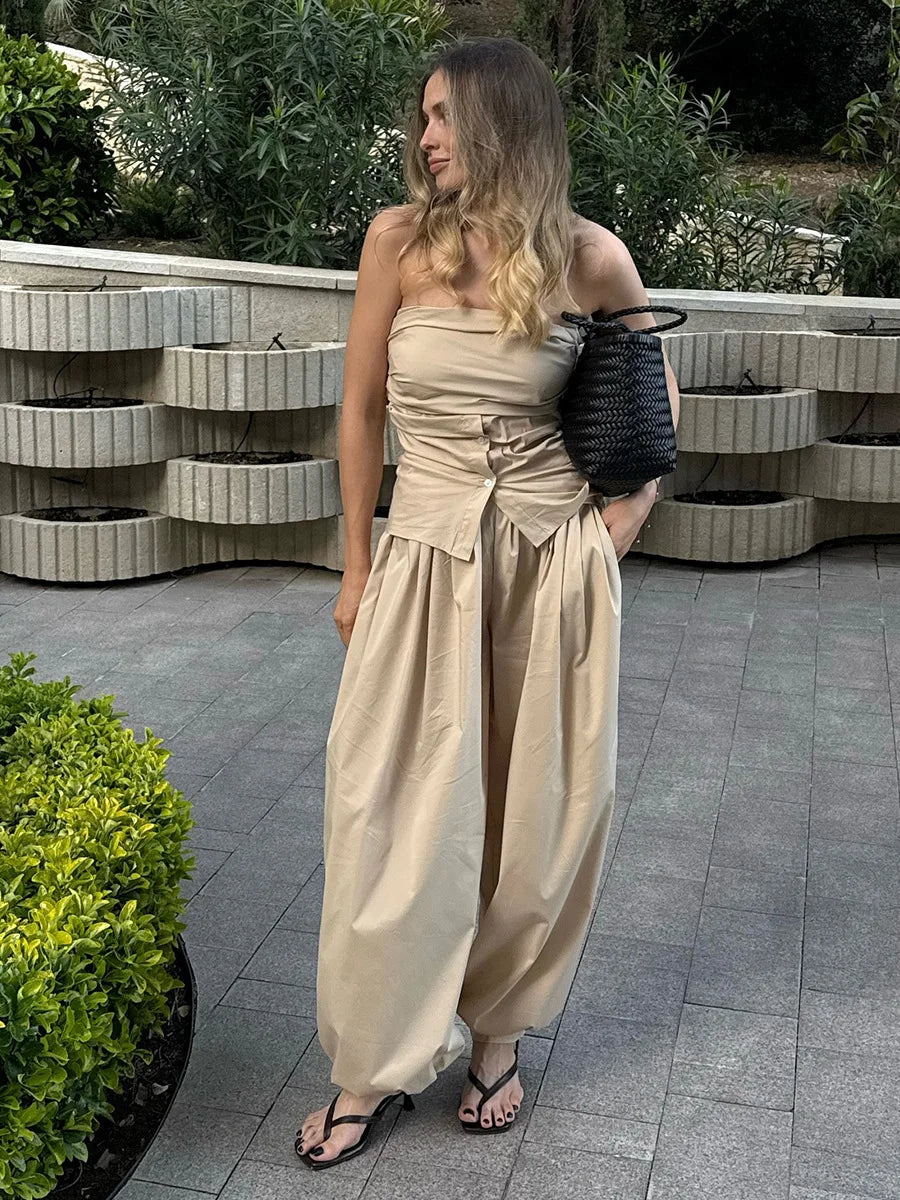 Cotton Lantern Wide-Leg Pants | Wovetsa