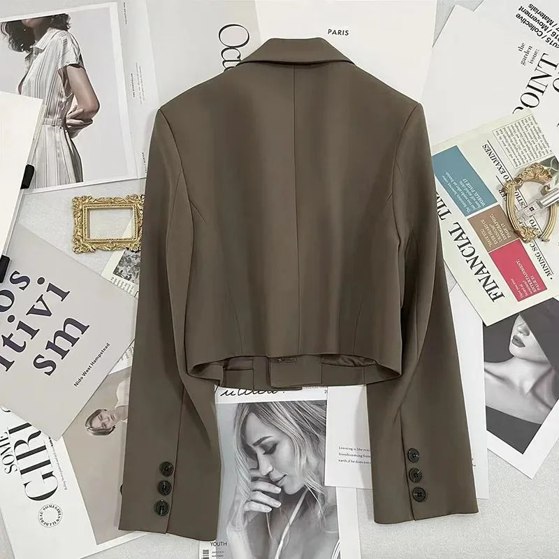 Notched Collar Cropped Blazer | Wovetsa