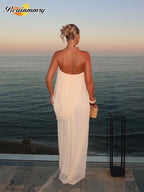 Strapless Pleated Backless Maxi Dress | Wovetsa