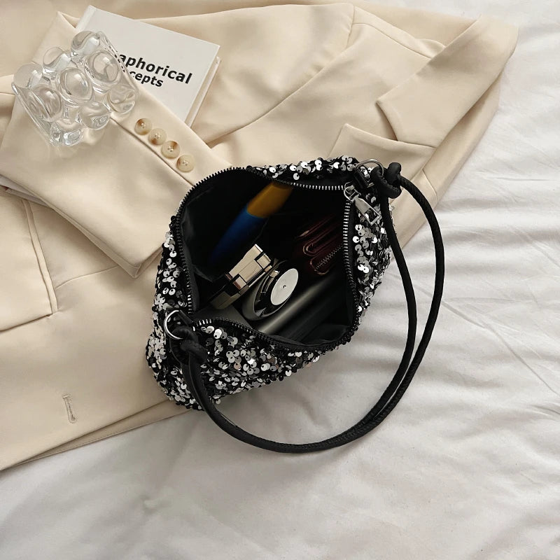 Sequin Embellished Evening Shoulder Bag | Wovetsa
