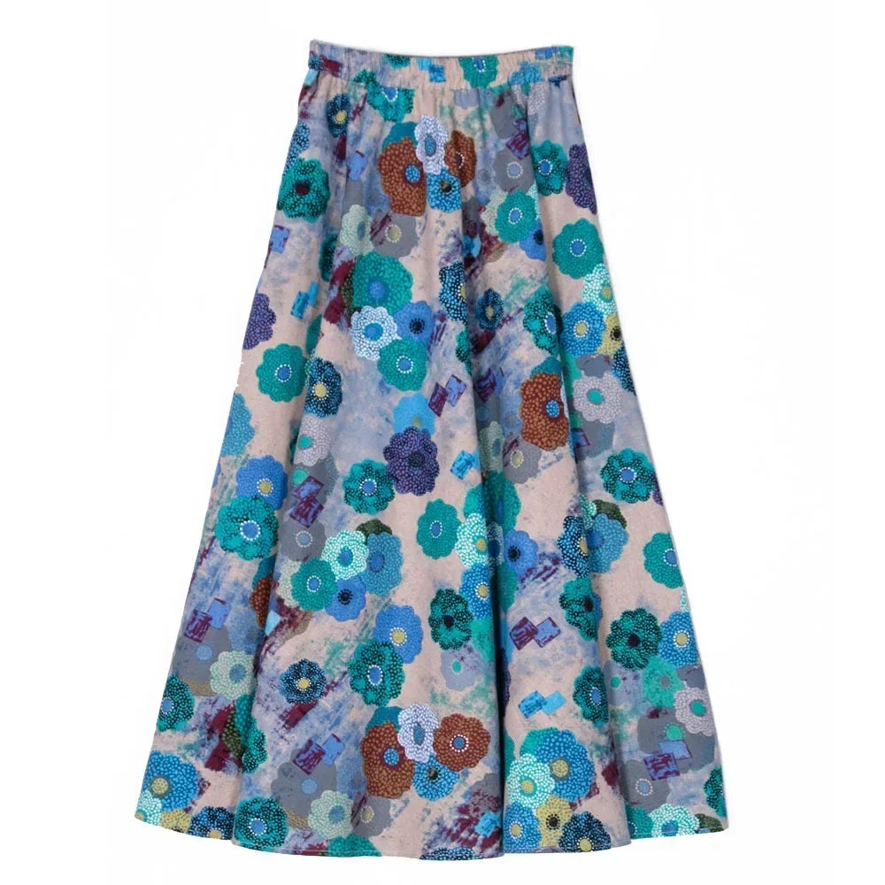 Bohemian Floral Print Cotton Linen Maxi Skirt | Wovetsa