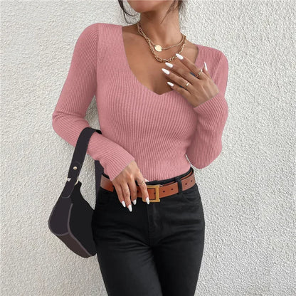 Rib Knit V-Neck Sweater | Wovetsa