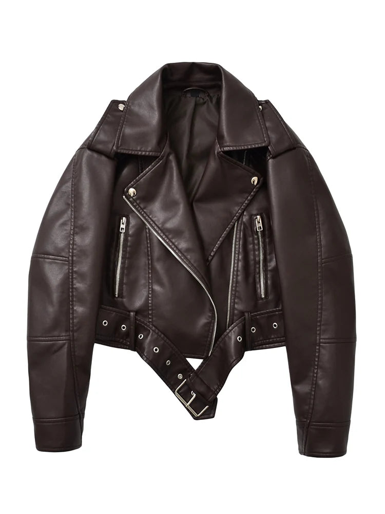 Vintage Belted Faux Leather Moto Jacket | Wovetsa