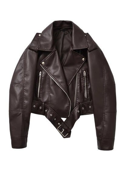 Vintage Belted Faux Leather Moto Jacket | Wovetsa