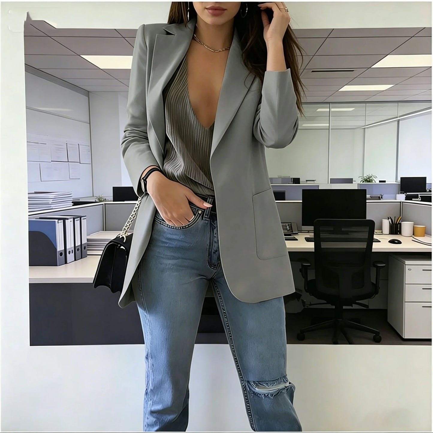 Lapel Blazer Loose Fit Buttonless | Wovetsa