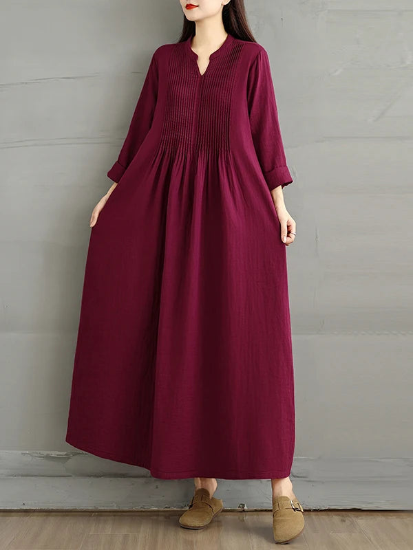 Blue High Waist A-Line Long Sve Maxi Dr Women's Midi Skirt Double Layered Simple Loose Versatile Cotton Linen Blend Dr