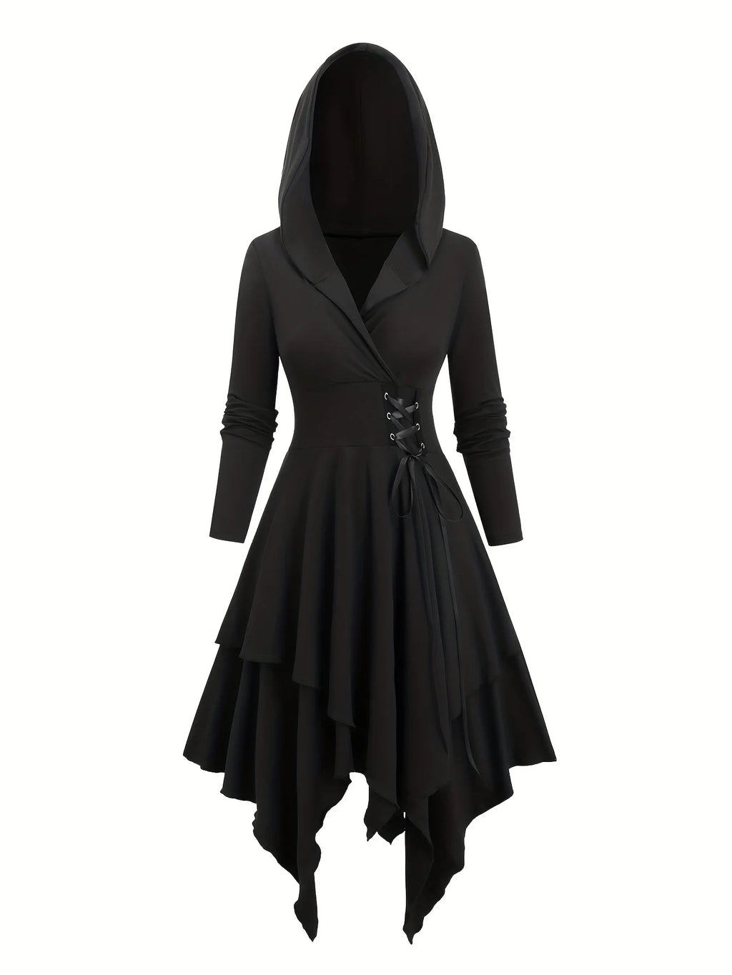 Plus Size Gothic Lace-Up Hooded Dress | Wovetsa