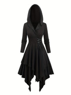 Plus Size Gothic Lace-Up Hooded Dress | Wovetsa