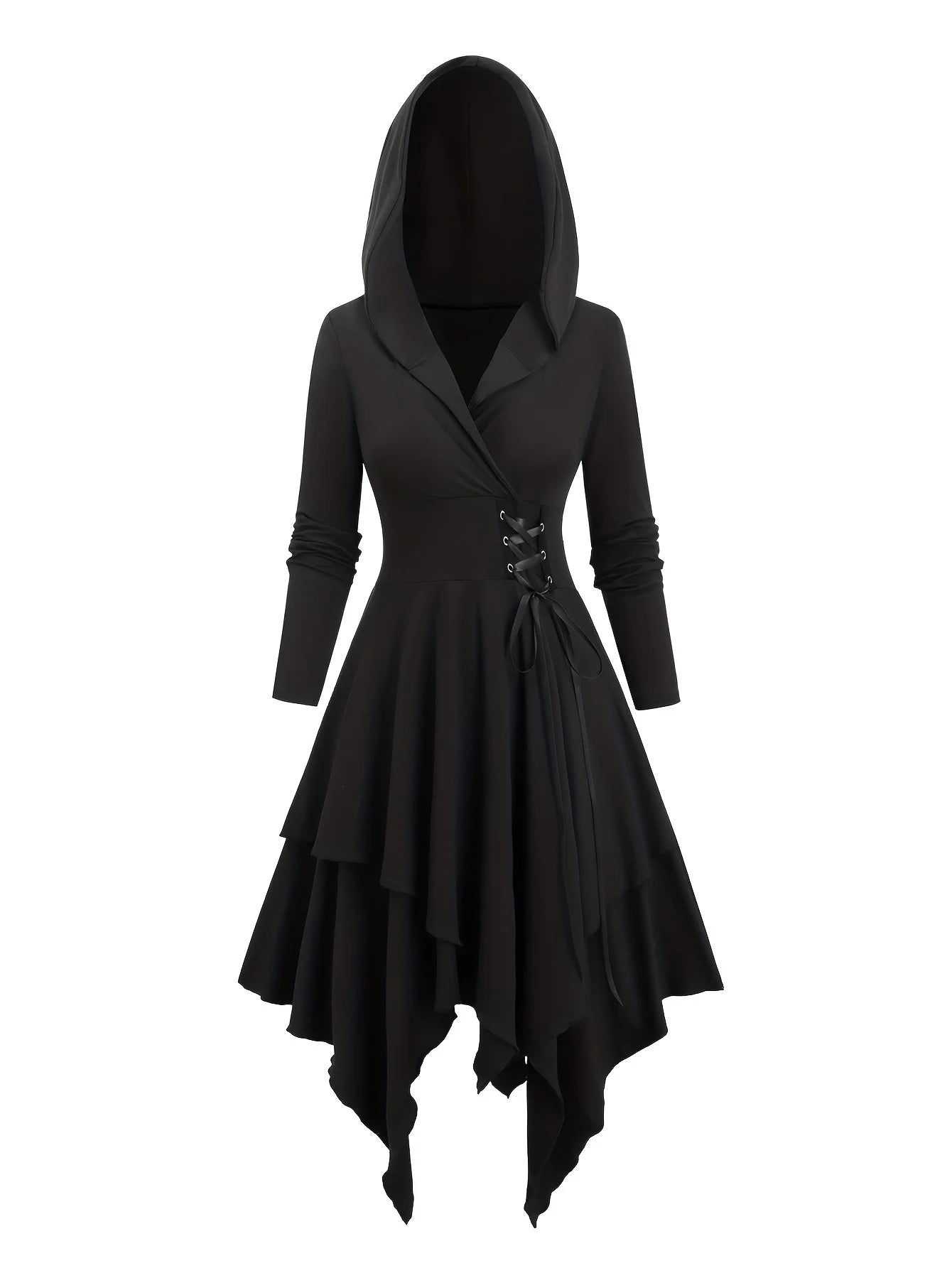 Plus Size Gothic Lace-Up Hooded Dress | Wovetsa