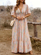 Plus Size Paisley Print Butterfly Sleeve Maxi Dress | Wovetsa