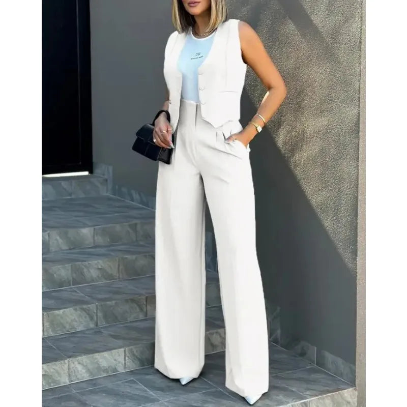 Sleeveless Vest & Wide Leg Pants Set | Wovetsa