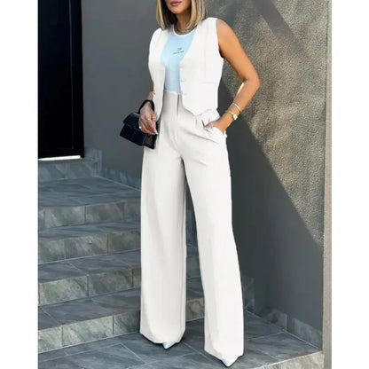 Sleeveless Vest & Wide Leg Pants Set | Wovetsa